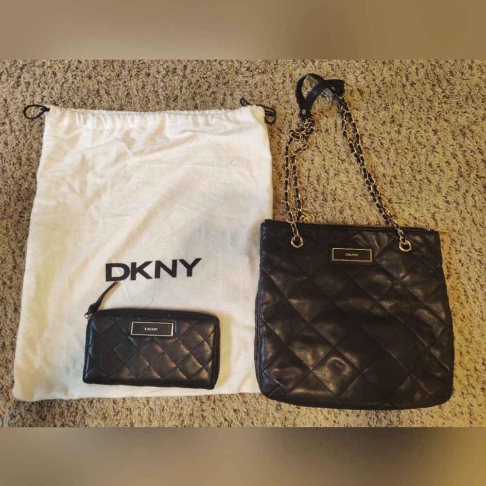 Dkny  Quilted leather crossbody and wallet